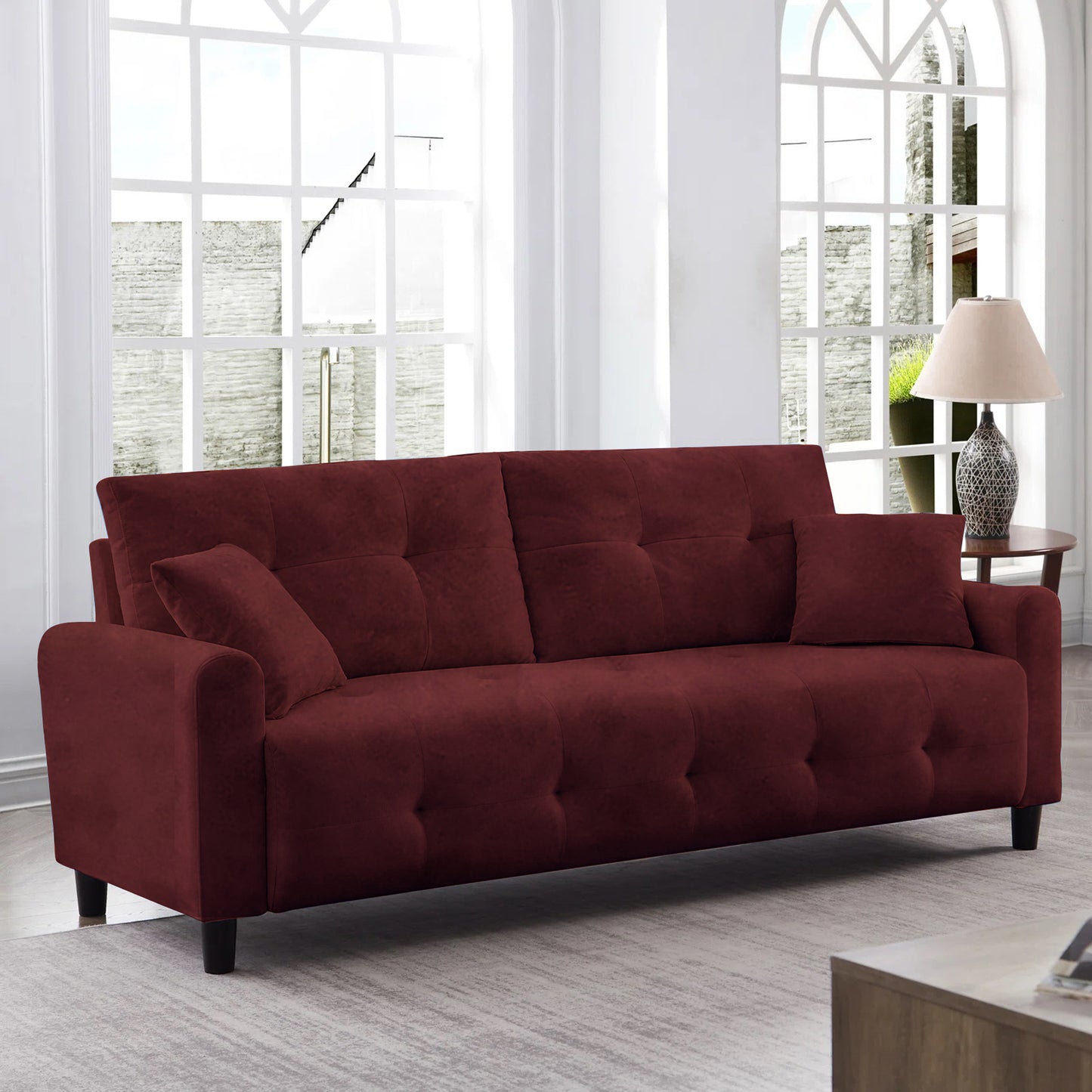 Saige Cushion Sofa- Maroon