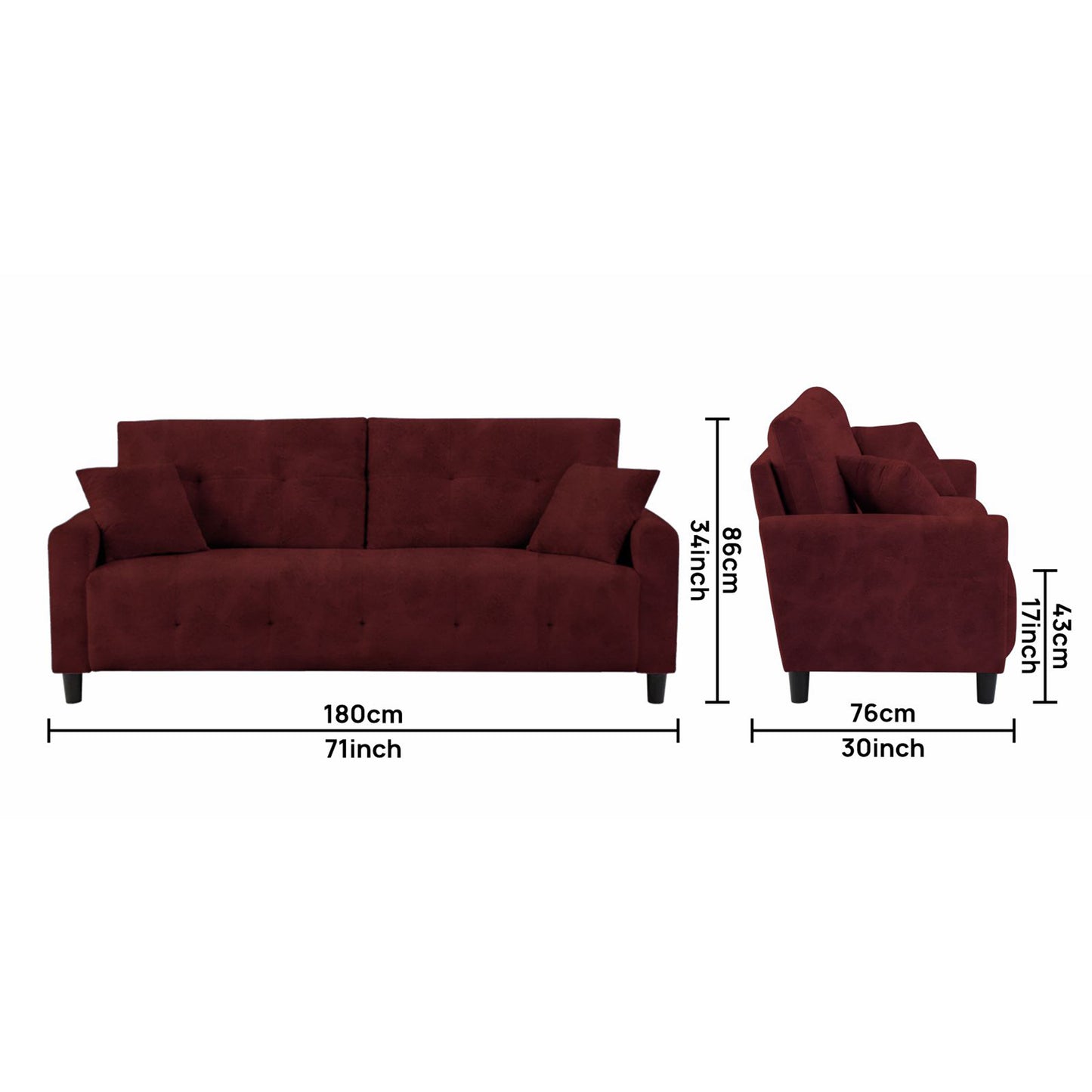 Saige Cushion Sofa- Maroon