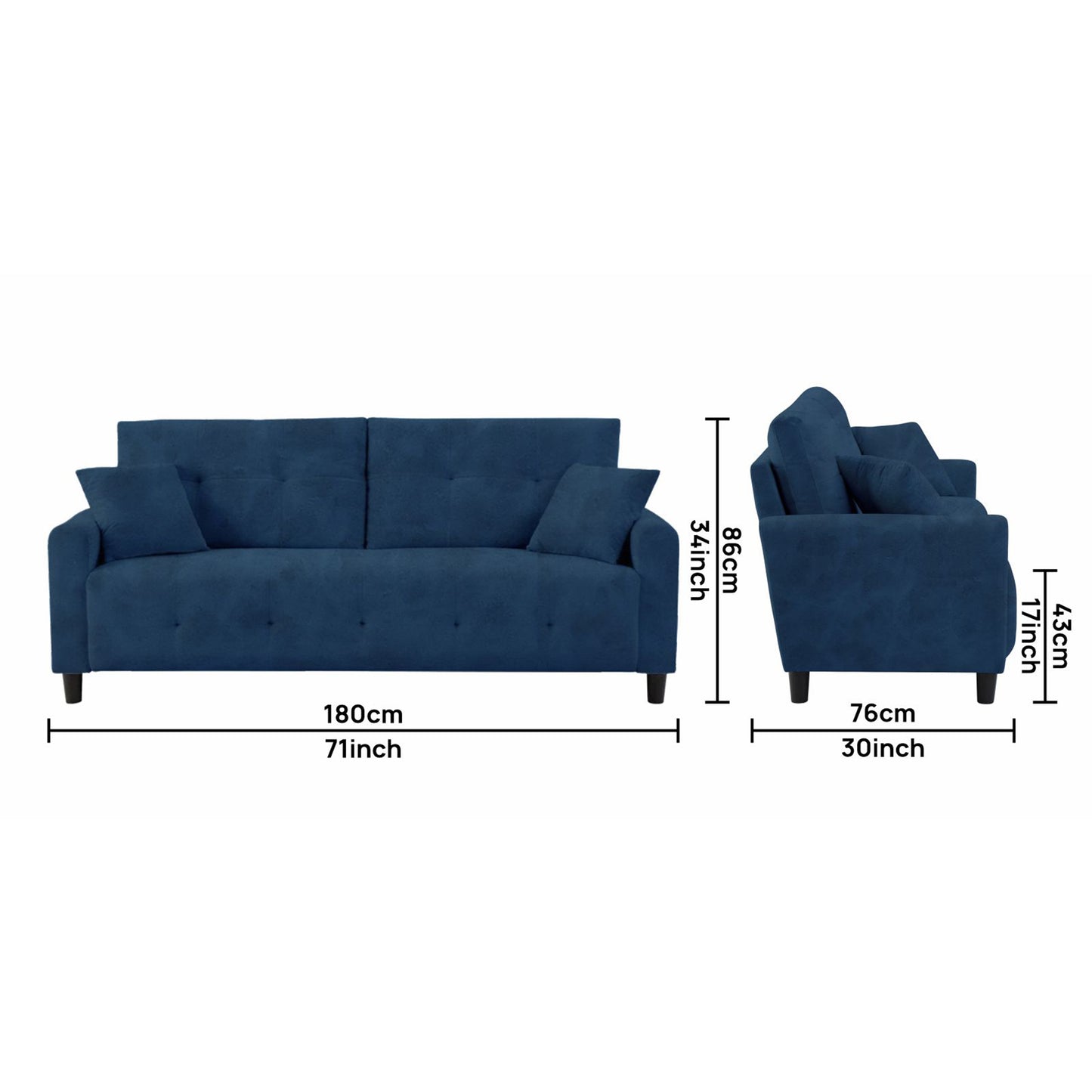 Saige Cushion Sofa- Blue