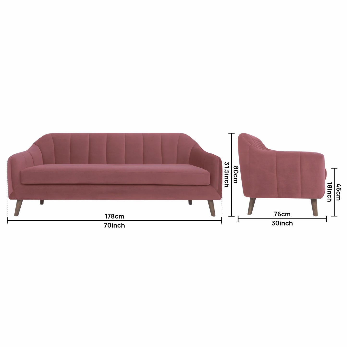 Corbyn Fabric Sofa - Dark Pink