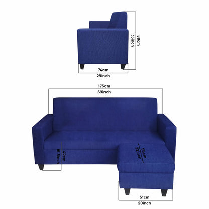 Cornelia Fabric 4 Seater (3 Seater + Ottoman) Sofa - Blue