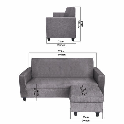 Cornelia Fabric 4 Seater (3 Seater + Ottoman) Sofa - Grey