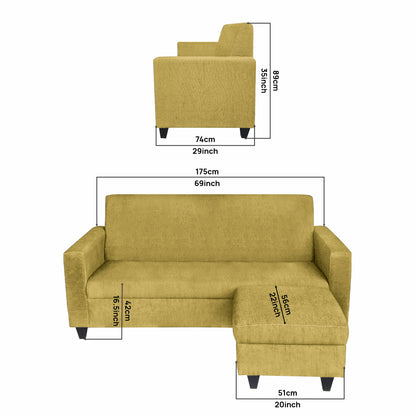 Cornelia Fabric 4 Seater (3 Seater + Ottoman) Sofa - Mehandi