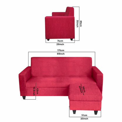 Cornelia Fabric 4 Seater (3 Seater + Ottoman) Sofa - Red