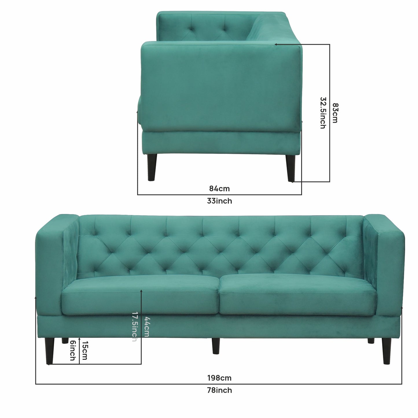 Willford Tufted Back Fabric Sofa - Sea Green