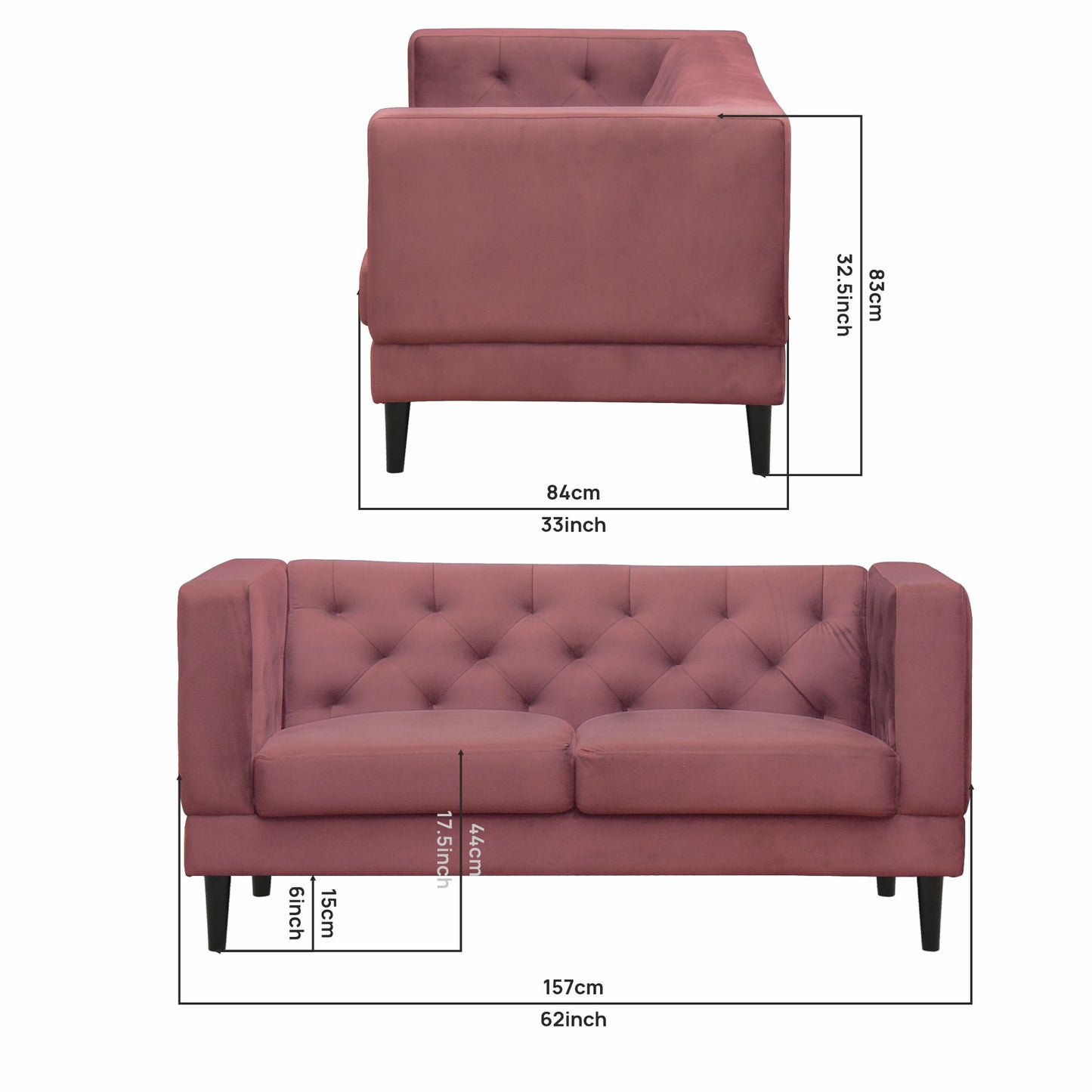 Willford Tufted Back Fabric Sofa - Dark Pink