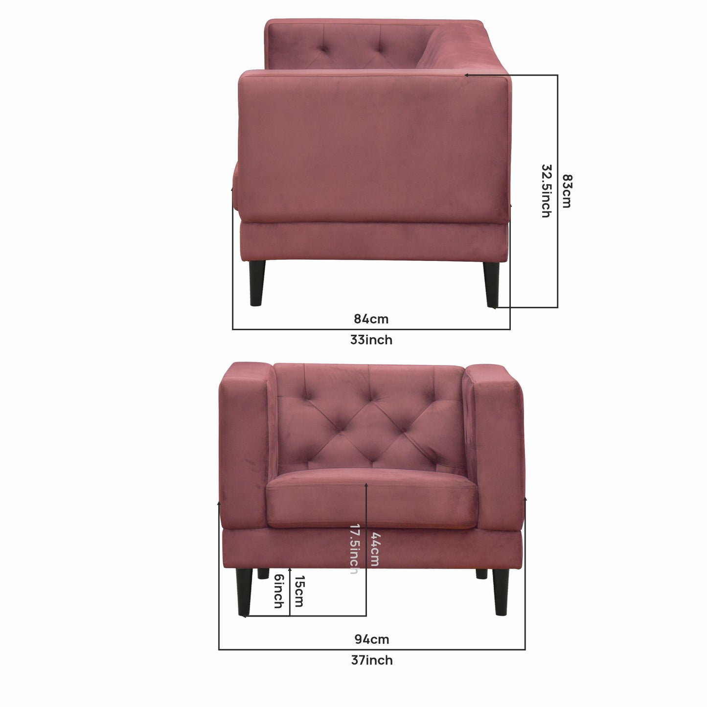 Willford Tufted Back Fabric Sofa - Dark Pink