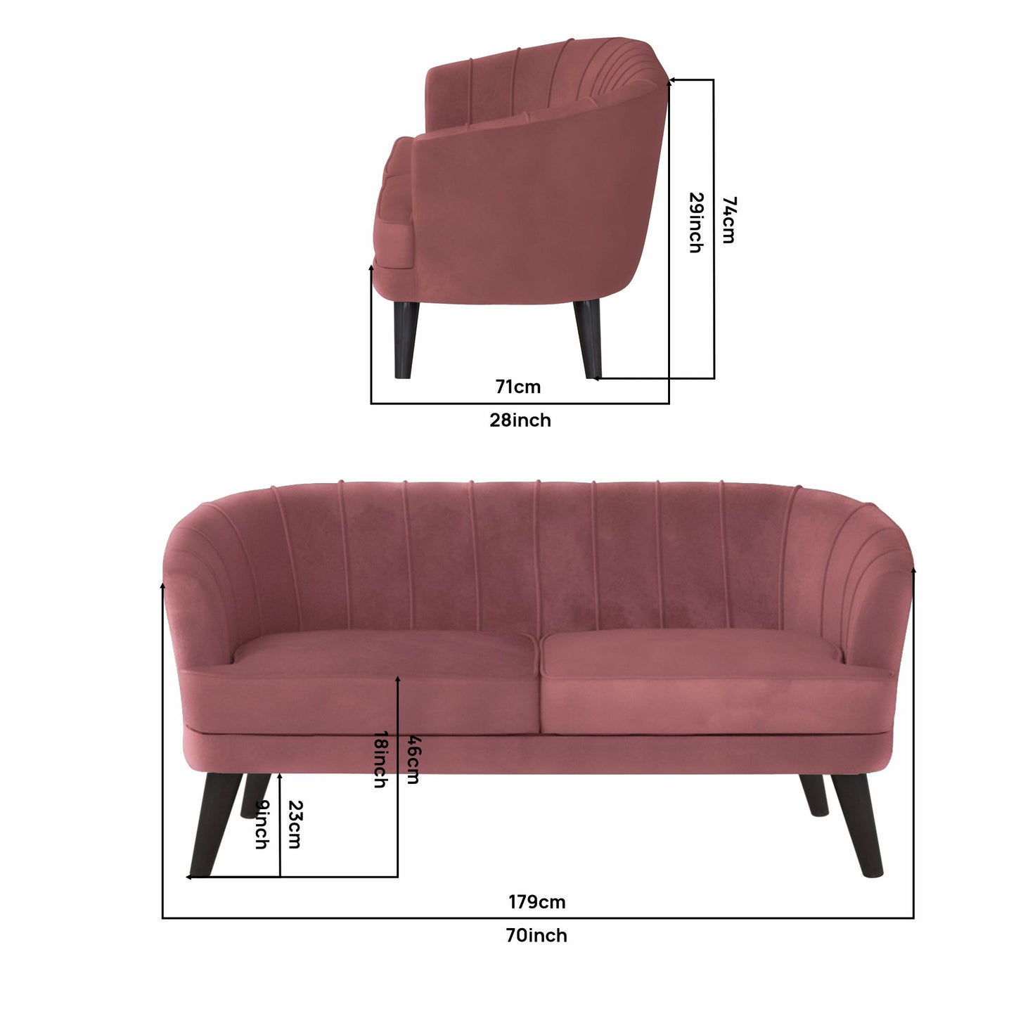 Arther Tufted Back Fabric Sofa - Dark Pink