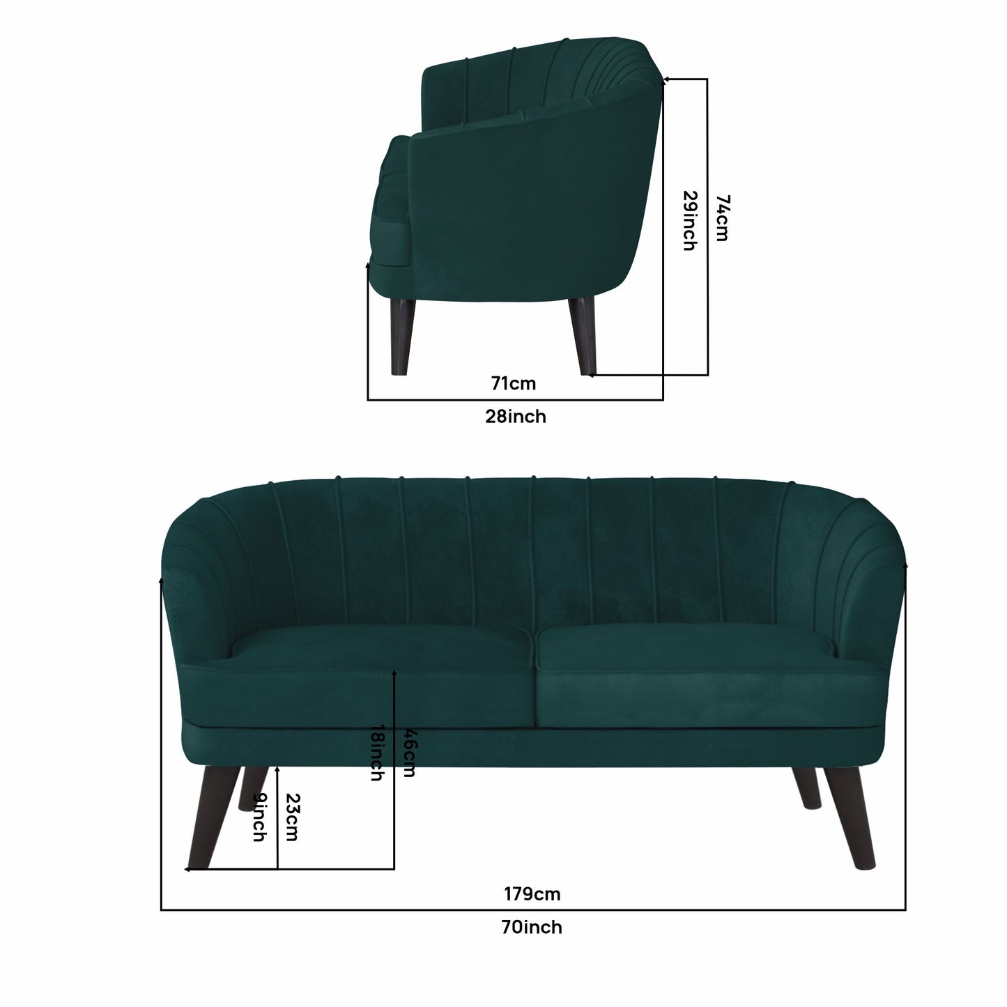 Arther Tufted Back Fabric Sofa - Green