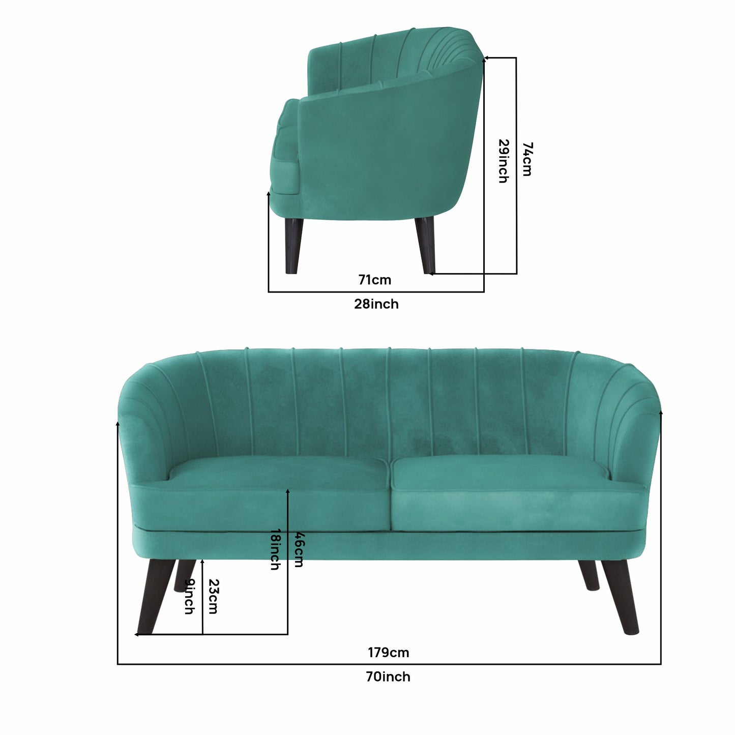 Arther Tufted Back Fabric Sofa - Sea Green