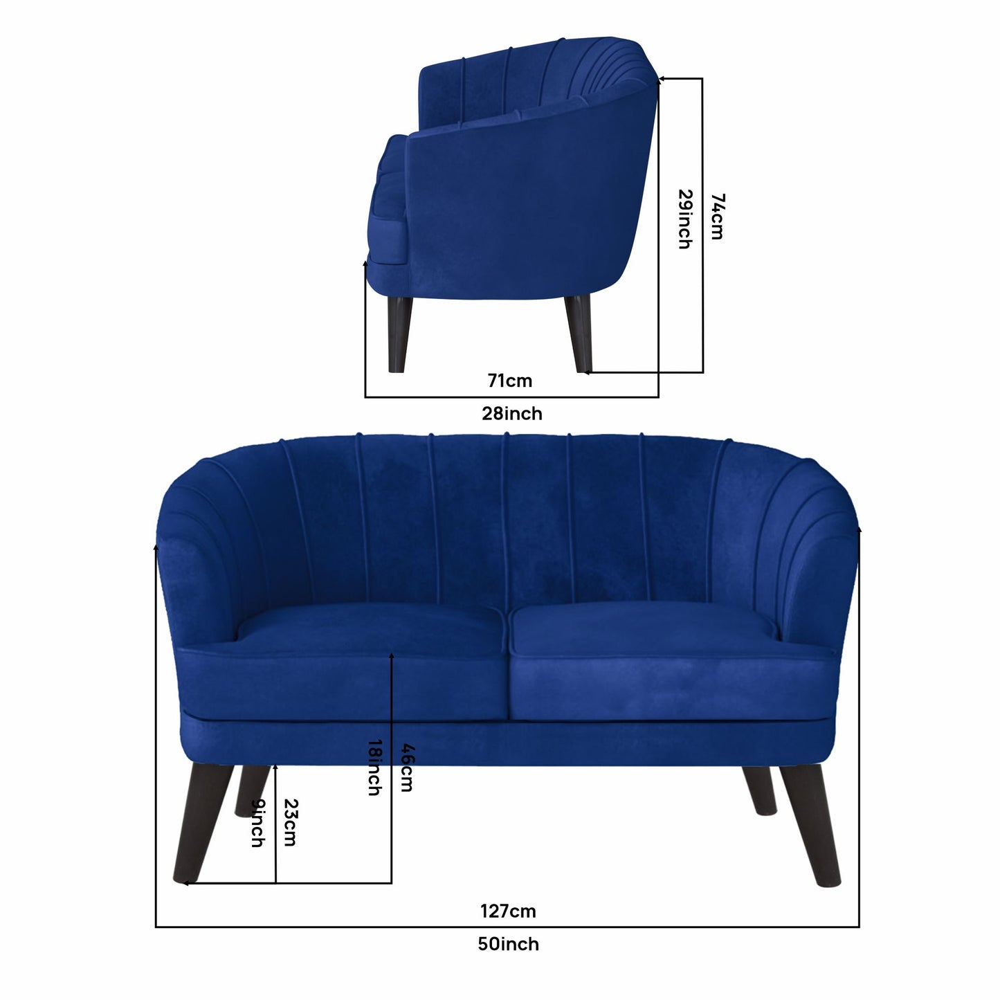 Arther Tufted Back Fabric Sofa - Blue