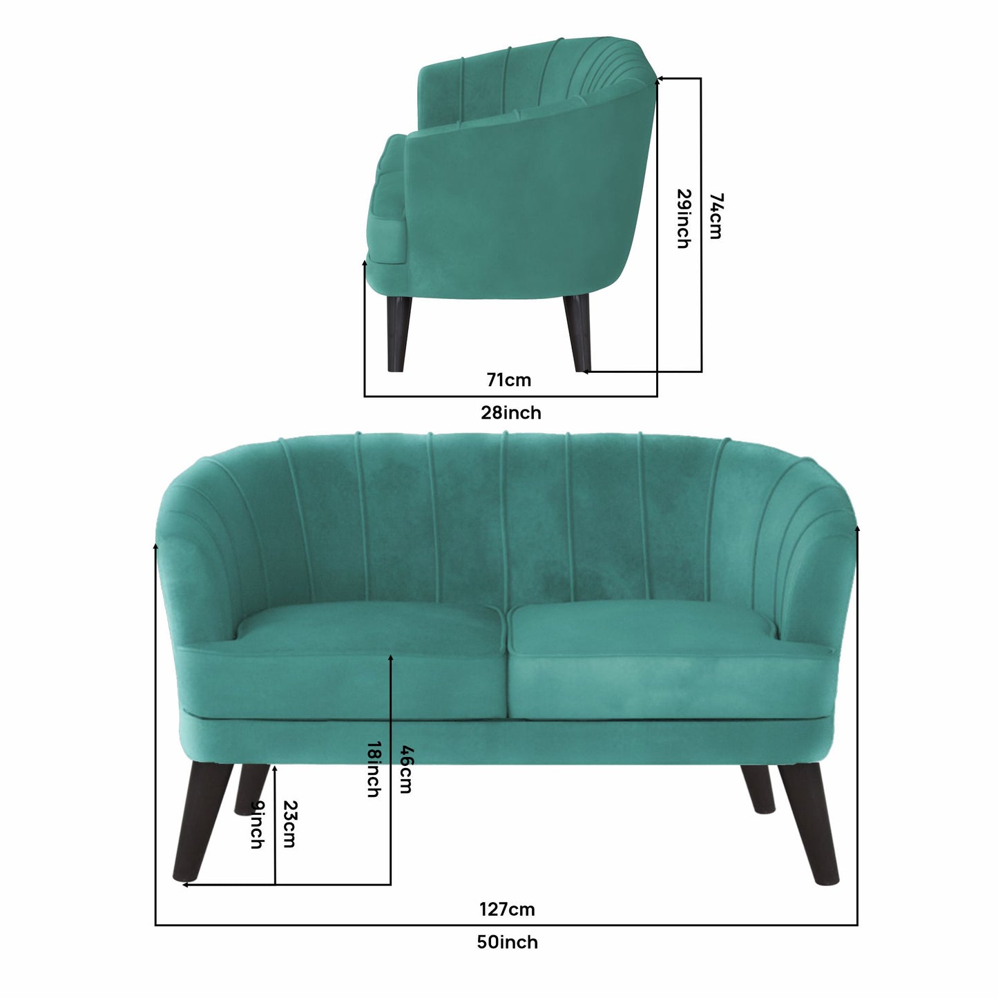 Arther Tufted Back Fabric Sofa - Sea Green