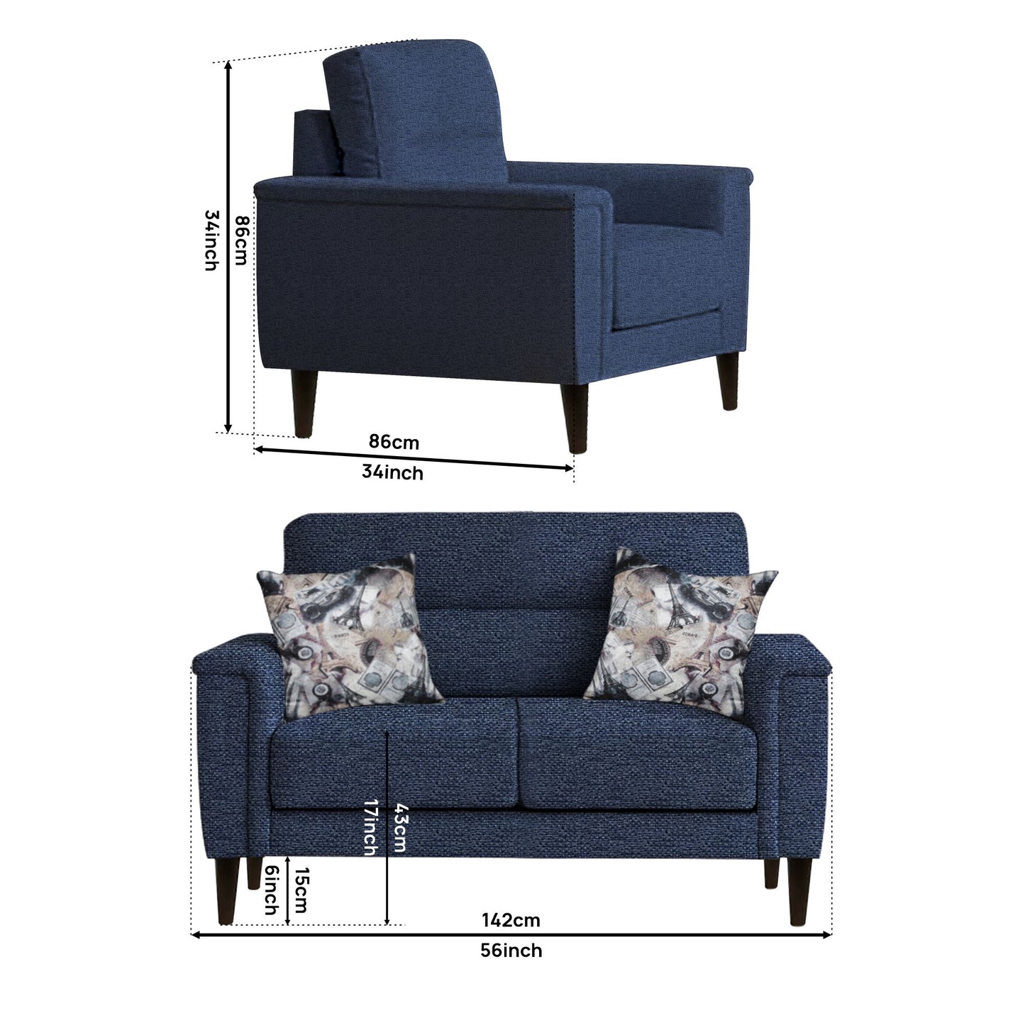 Clemmie Fabric Sofa - Blue