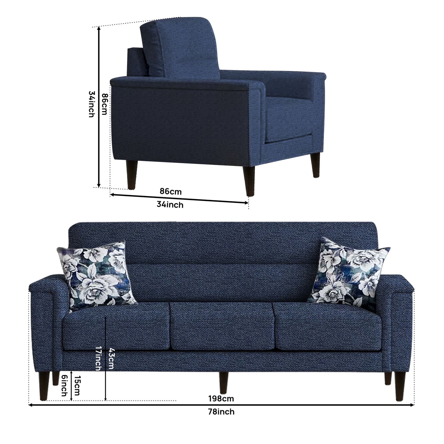 Clemmie Fabric Sofa - Blue