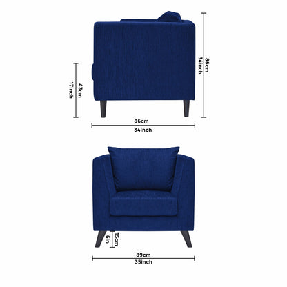 Royce Cushion Back Fabric Sofa - Navy Blue