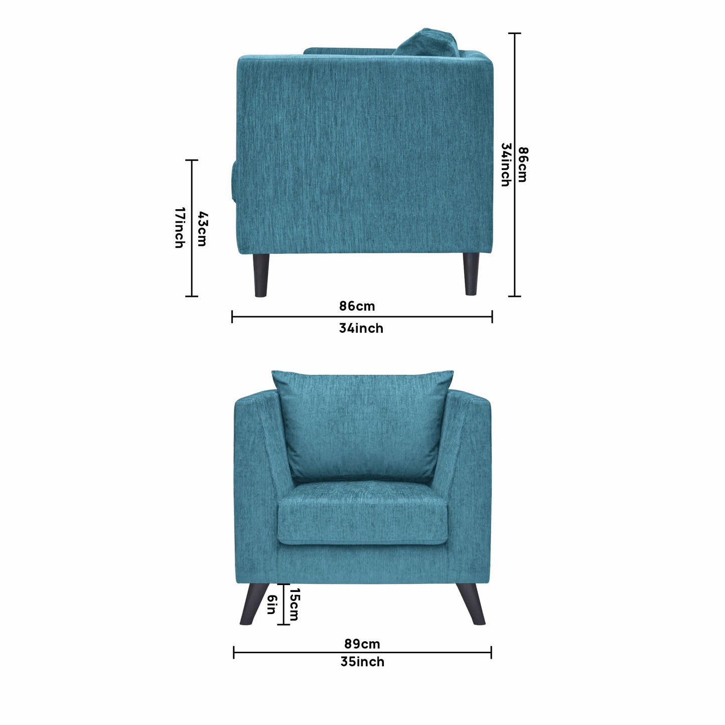 Royce Cushion Back Fabric Sofa - Teal  Blue