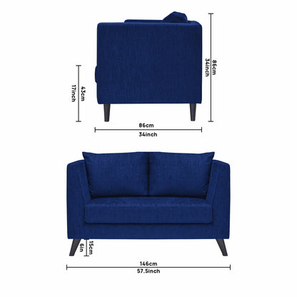 Royce Cushion Back Fabric Sofa - Navy Blue