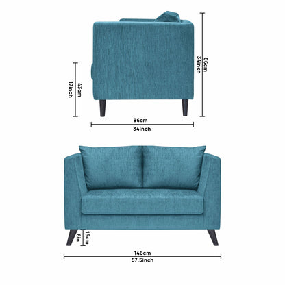 Royce Cushion Back Fabric Sofa - Teal  Blue