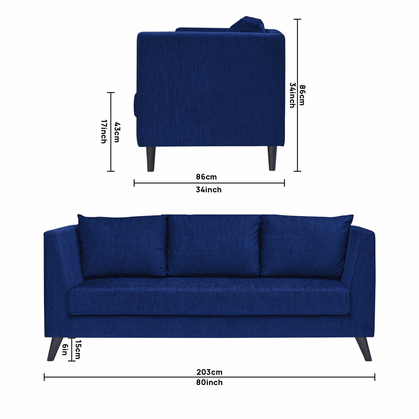 Royce Cushion Back Fabric Sofa - Navy Blue