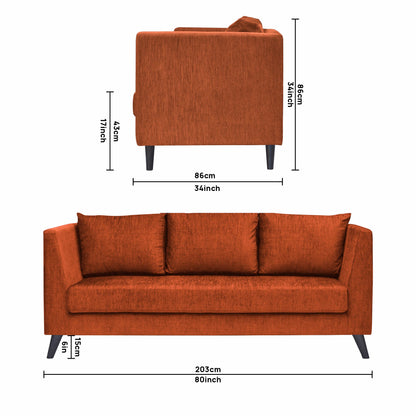 Royce Cushion Back Fabric Sofa - Dark Orange