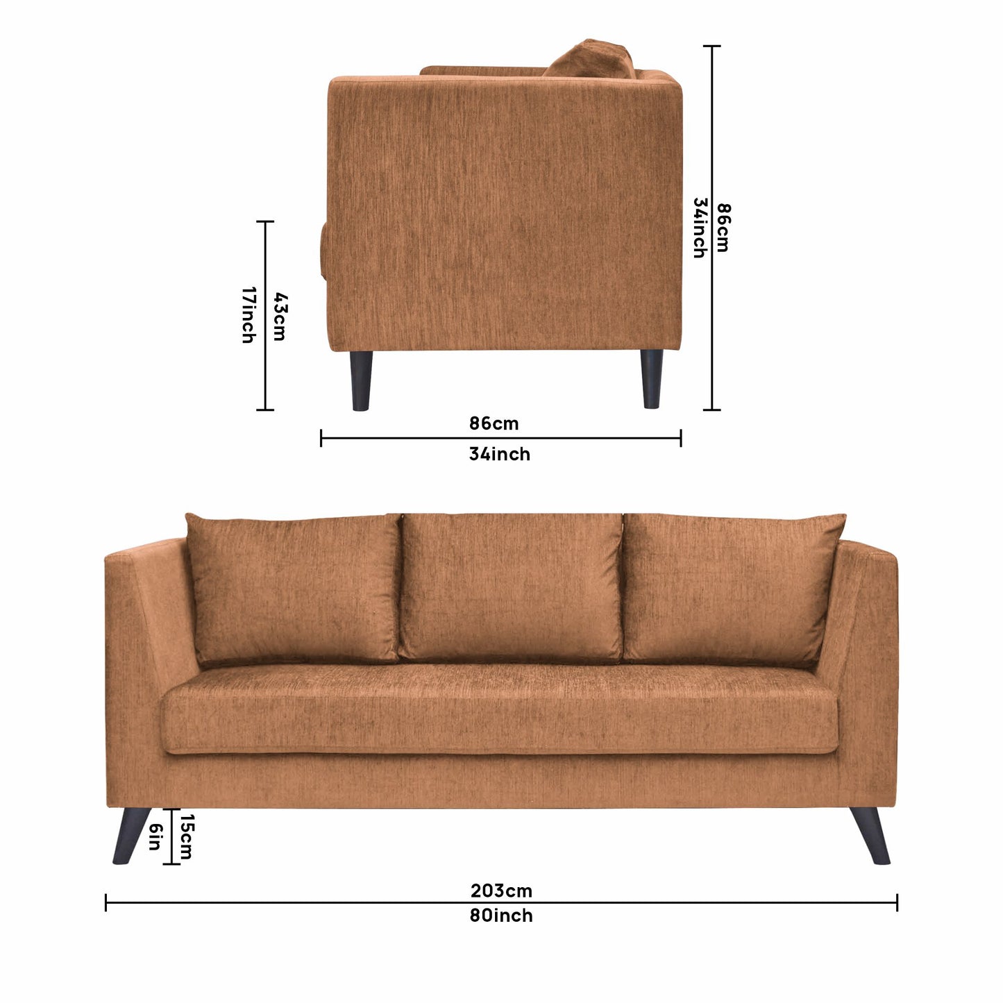 Royce Cushion Back Fabric Sofa - Fawn