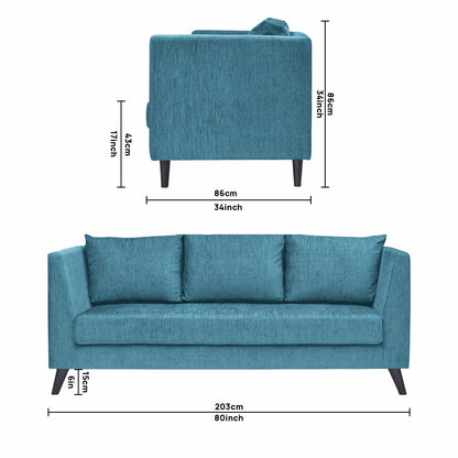 Royce Cushion Back Fabric Sofa - Teal  Blue