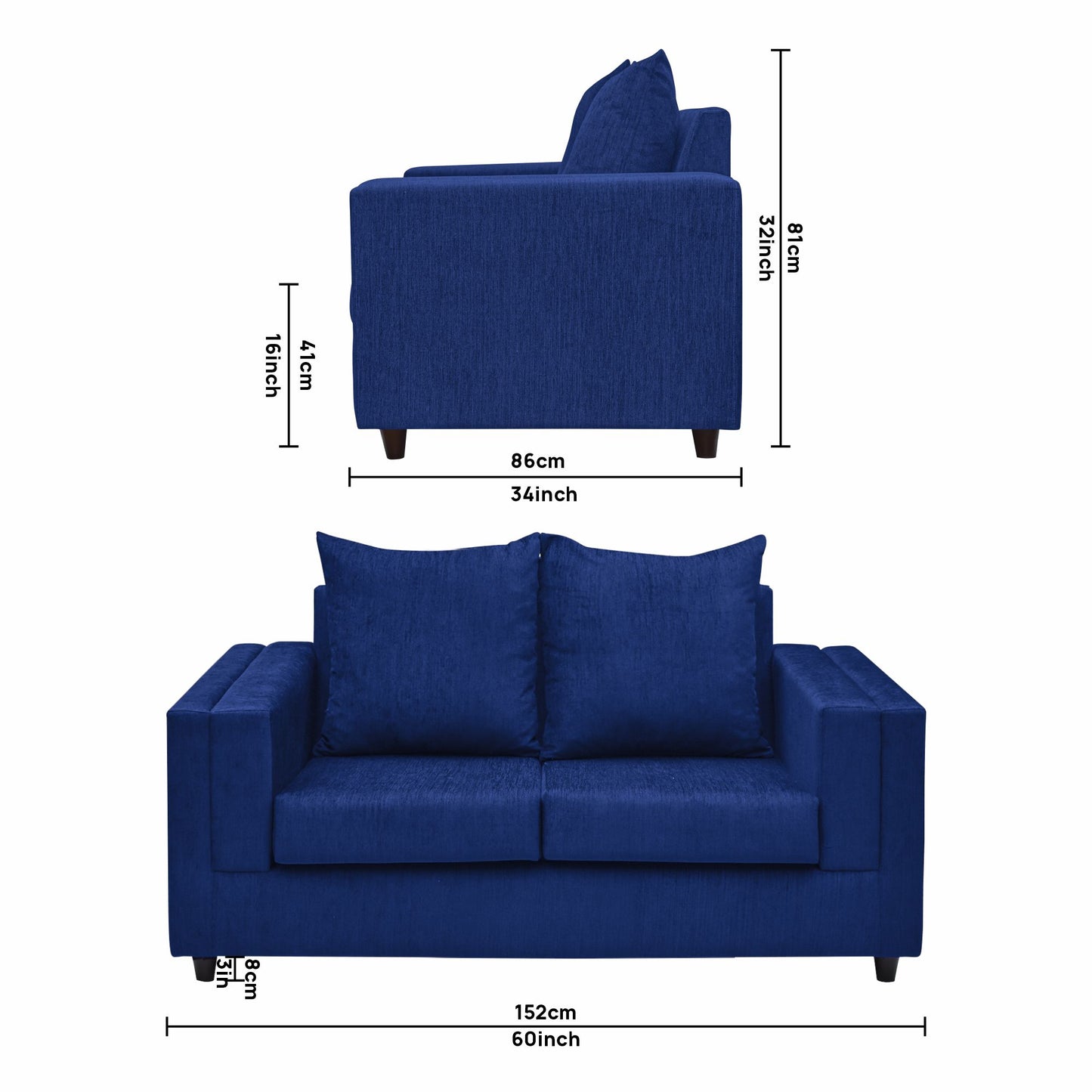 Perri Cushion Back Fabric Sofa - Navy Blue