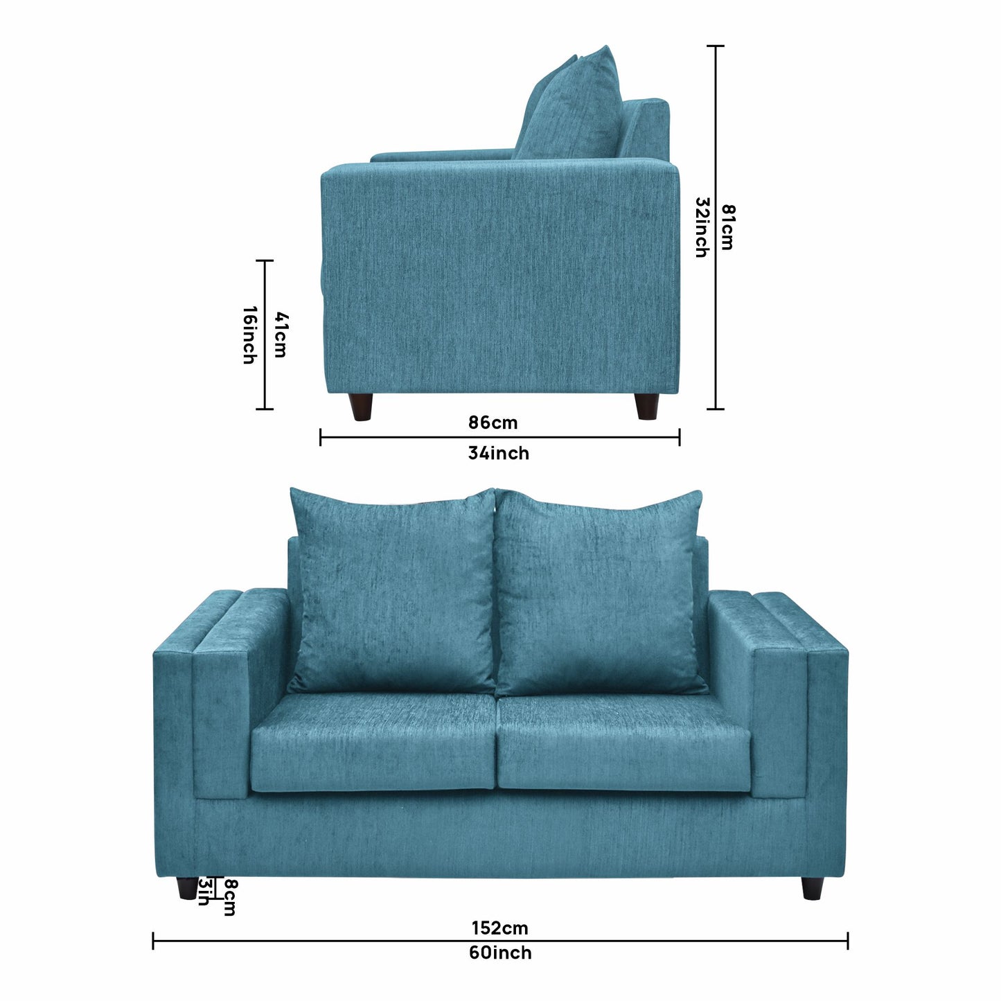 Perri Cushion Back Fabric Sofa - Teal  Blue