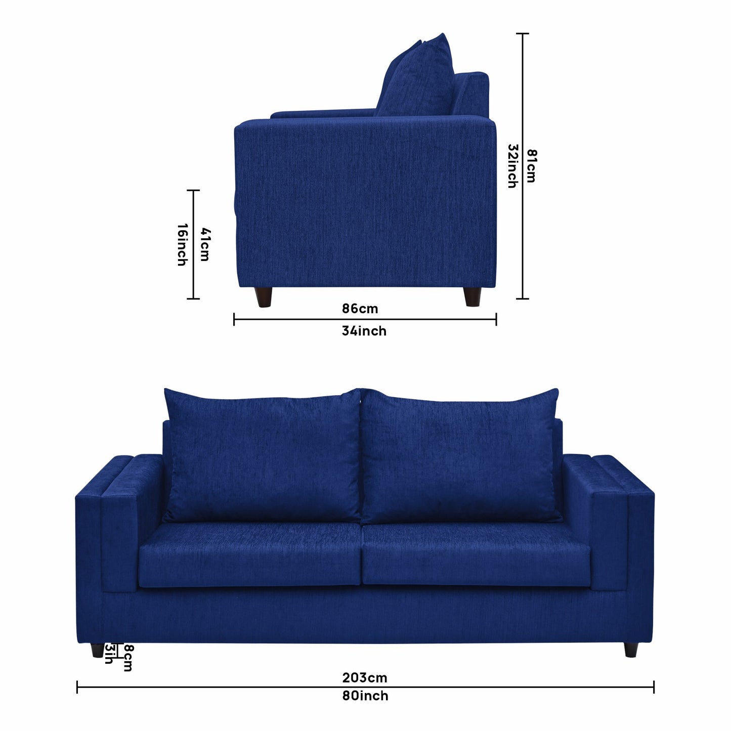 Perri Cushion Back Fabric Sofa - Navy Blue