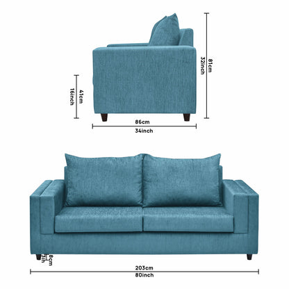 Perri Cushion Back Fabric Sofa - Teal  Blue