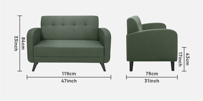 Xena Tufted Back Fabric Sofa- Green