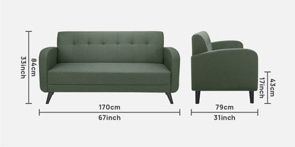 Xena Tufted Back Fabric Sofa- Green