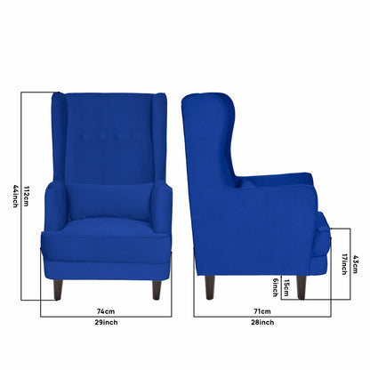 Mabel Tufted Wing Chair Solid Wood Living Room Chair - Blue