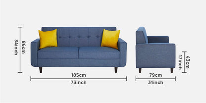 Costa Rica Tufted Back 3 Seater Fabric Sofa - Blue