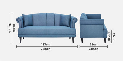 Davian Quilted Back 3 Seater Fabric Sofa - Blue