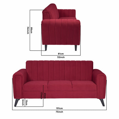 Mabel Three Seater Quilted Back Sofa Fabric 3 Seater Sofa - Maroon