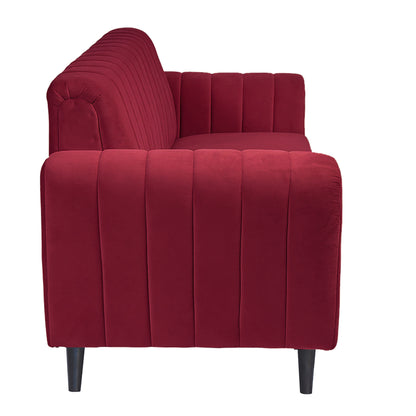 Mabel Three Seater Quilted Back Sofa Fabric 3 Seater Sofa - Maroon