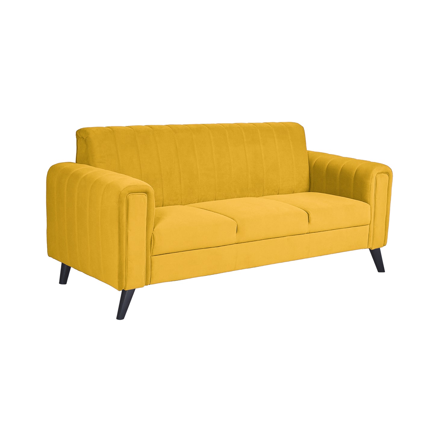 Mabel Three Seater Quilted Back Sofa Fabric 3 Seater Sofa - Yellow