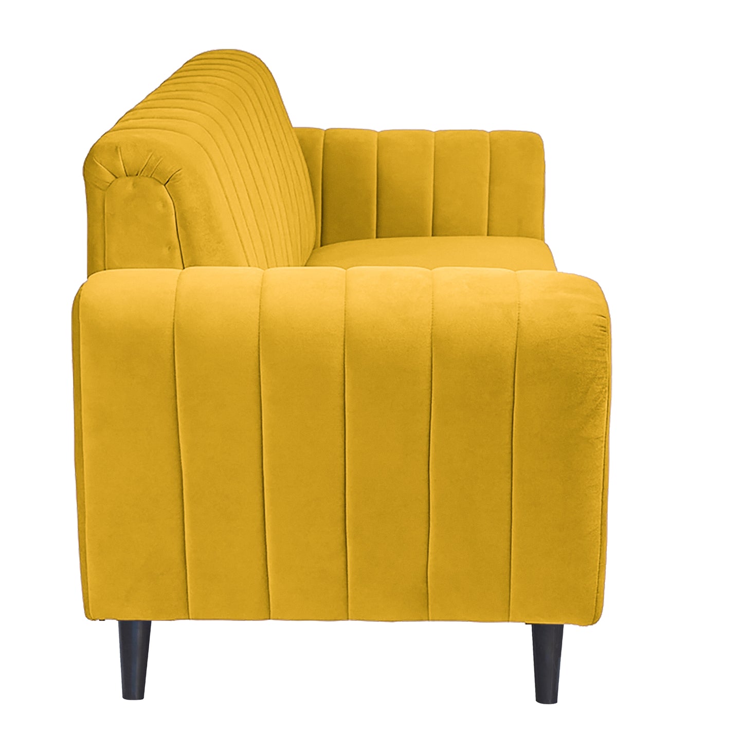 Mabel Three Seater Quilted Back Sofa Fabric 3 Seater Sofa - Yellow