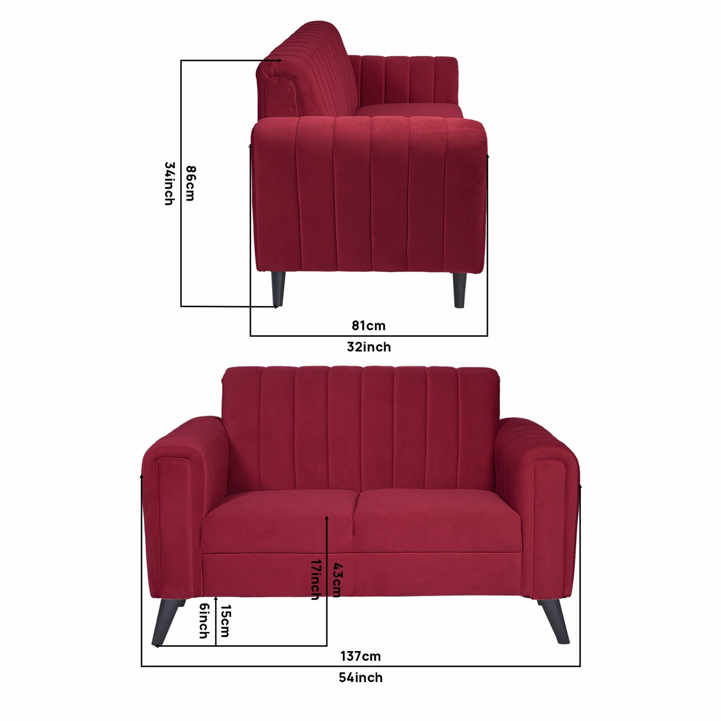 Mabel Two Seater Quilted Back Sofa Fabric 2 Seater Sofa - Maroon