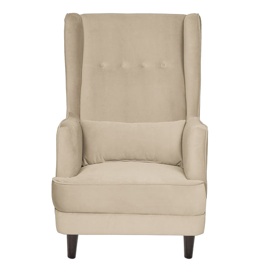 Mabel Tufted Wing Chair Solid Wood Living Room Chair- Beige