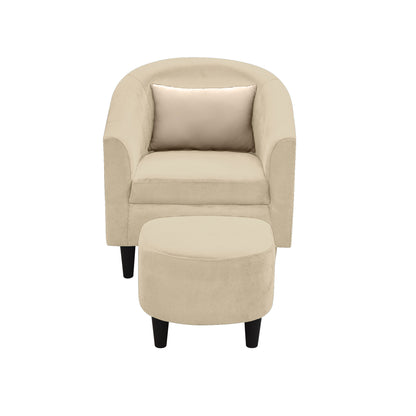 Valentine Cushion Back 1 Seater Fabric Chair with Footrest - Beige