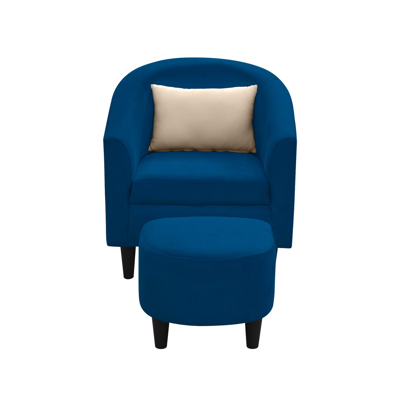 Valentine Cushion Back 1 Seater Fabric Chair with Footrest - Blue