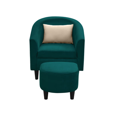 Valentine Cushion Back 1 Seater Fabric Chair with Footrest - Green