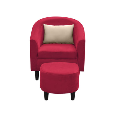 Valentine Cushion Back 1 Seater Fabric Chair with Footrest - Maroon