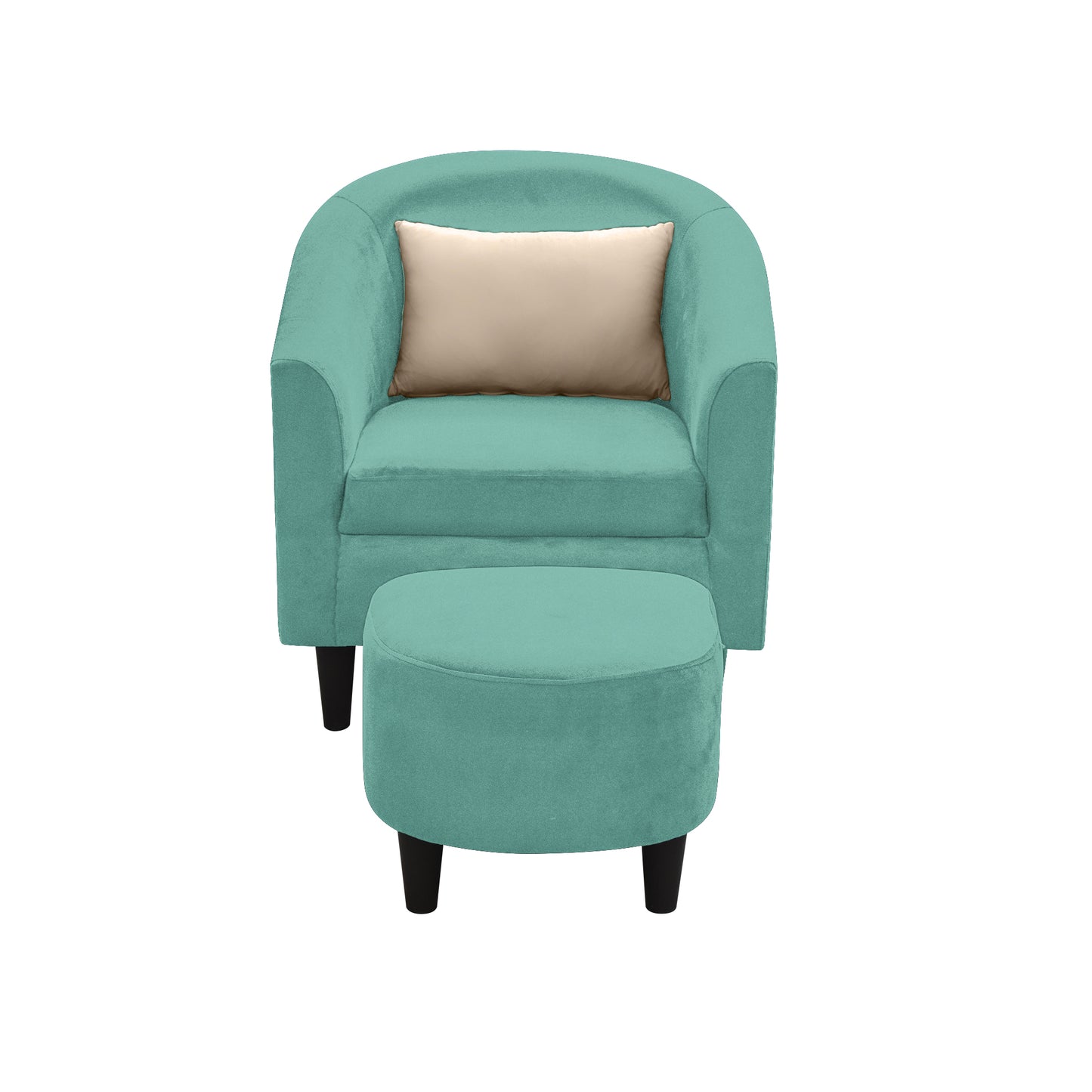 Valentine Cushion Back 1 Seater Fabric Chair with Footrest - Sea Green