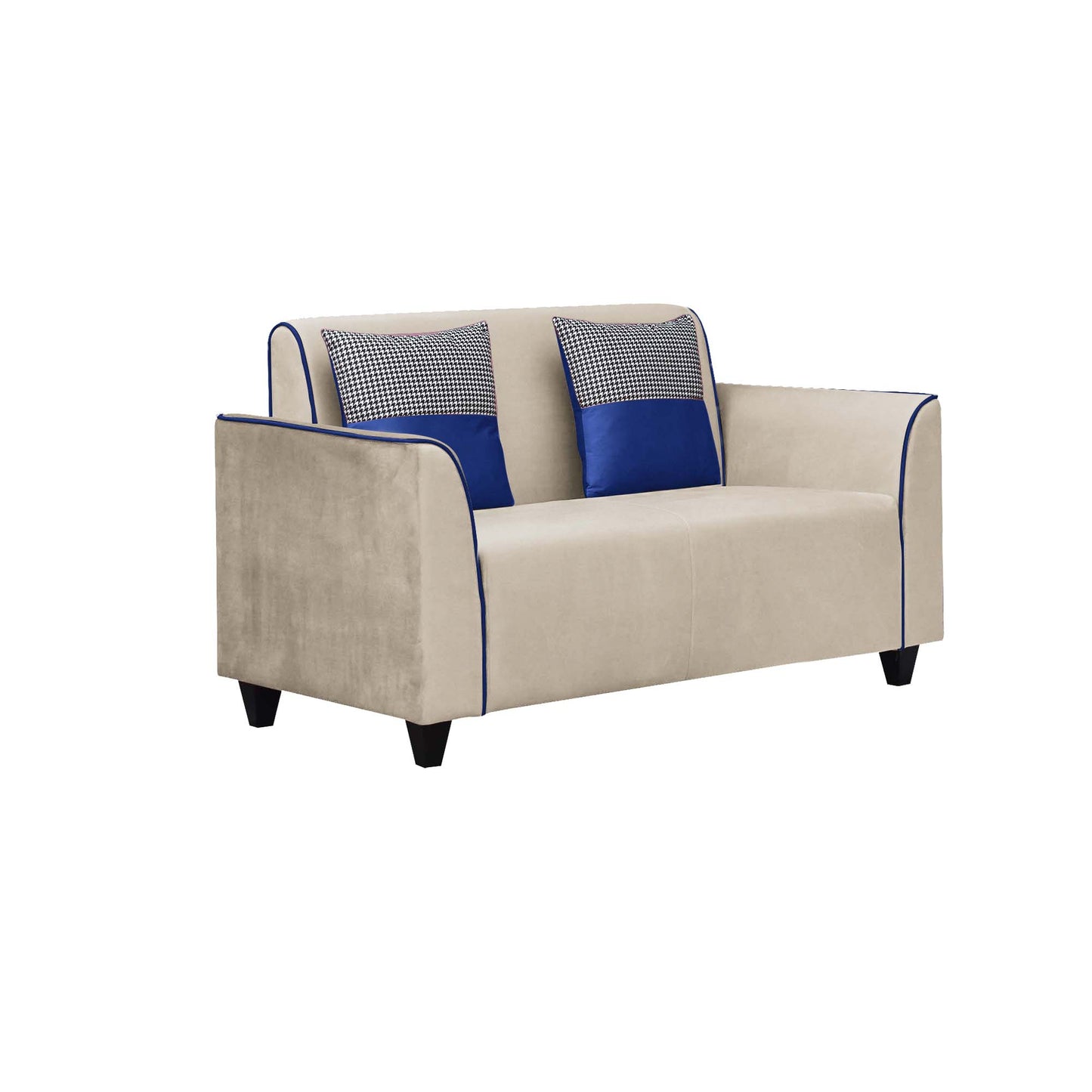 Beckett Cushion Back Fabric Sofa - Beige & Blue