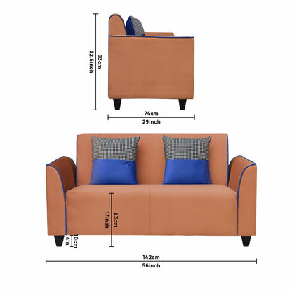 Beckett Cushion Back Fabric Sofa - Orange & Blue