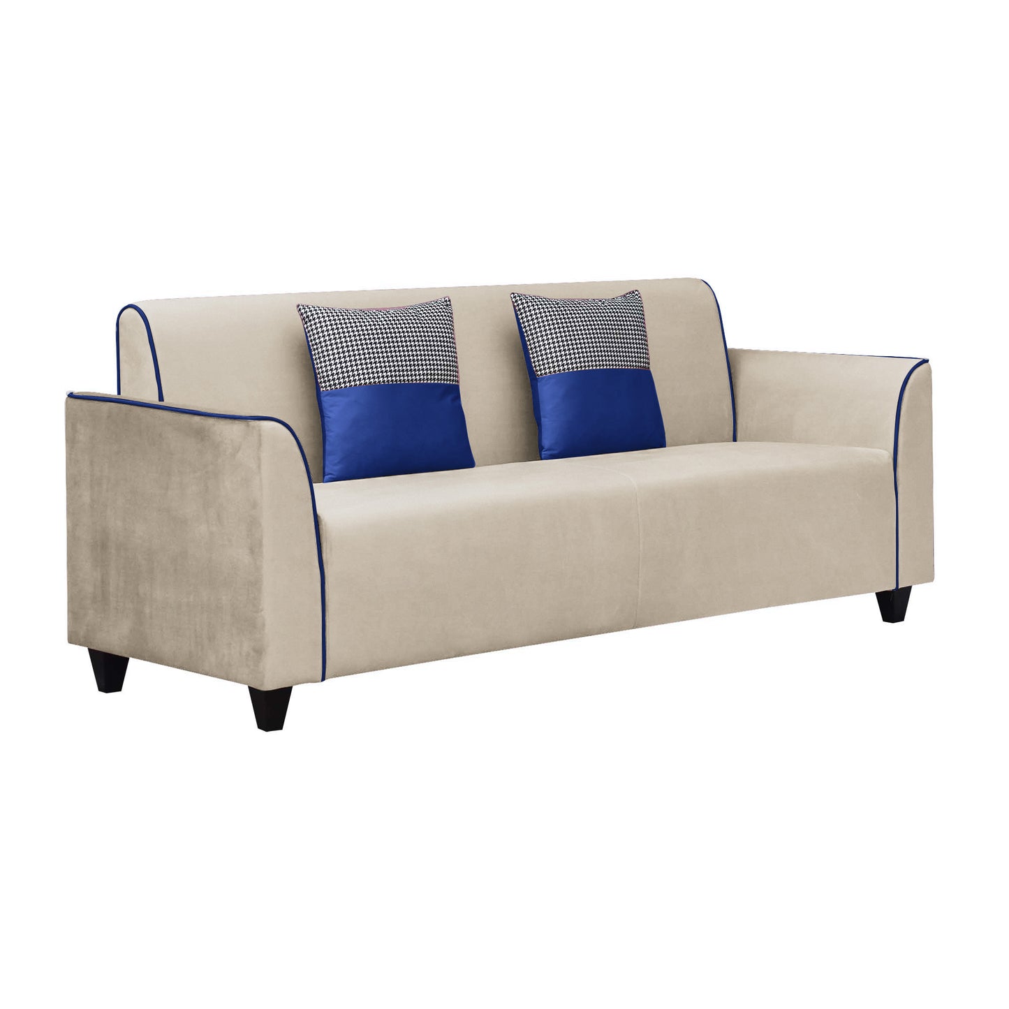 Beckett Cushion Back Fabric Sofa - Beige & Blue