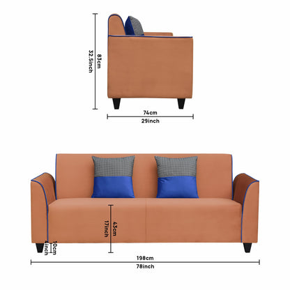 Beckett Cushion Back Fabric Sofa - Orange & Blue